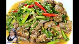 ตับผัดดอกหอม : Stir Fried Onion Flower Stem with Chicken Liver l Sunny Thai Food