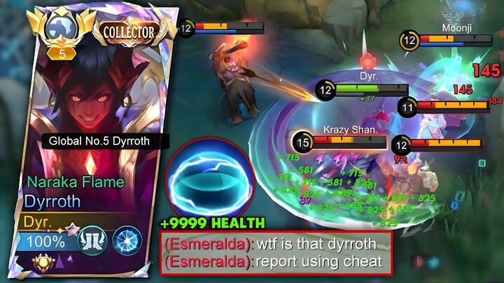 1v5 SAVAGE! GLOBAL DYRROTH NEW LIFESTEAL HACK AND DAMAGE CHEAT BUILD - MLBB