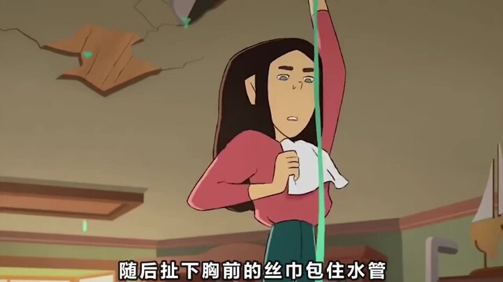 What a quirky family—leaky pipes, yet they’re calmly having dinner!