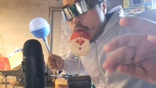 ASMR Eating Santa Lollipop Without Using Hands _ Garage Edition
