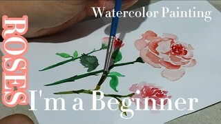 I'm a Beginner but I did this! Easy Roses🌹Watercolor painting