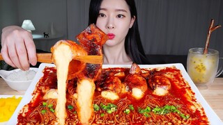 [Mukbang TV] - Mực nguyên con sốt cay, Nấm kim châm sốt cay | ASRM