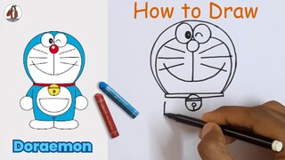 How to draw Doraemon step by step / Easy Step by Step Doraemon Drawing with Oil Pastel Color