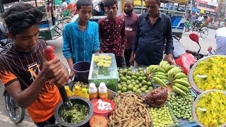 This Small Boy Sells Extremely Tasty Green Banana- Mix Fruits Vorta! Extremely Knife Skills! #BdFood