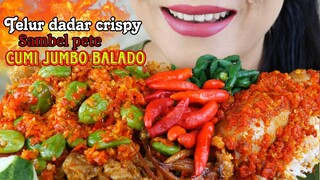 SEDAPNYA CUMI BALADO JUMBO DAN TELUR CRISPY PAKE SAMBEL PETE | EATING SOUNDS