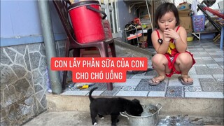 Trà Sữa xin cha Khương Dừa nhường phần sữa của mình cho chú chó có uống, lý do nghe mới mắc cười…