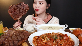 SUB) !🥩 T-bone Steak Tomato Ragù Pasta Gnocchi Mukbang Asmr