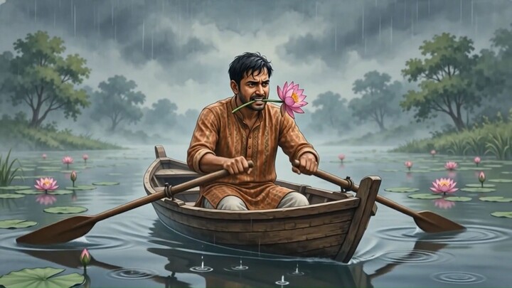 A rainy afternoon while picking lotus flowers
