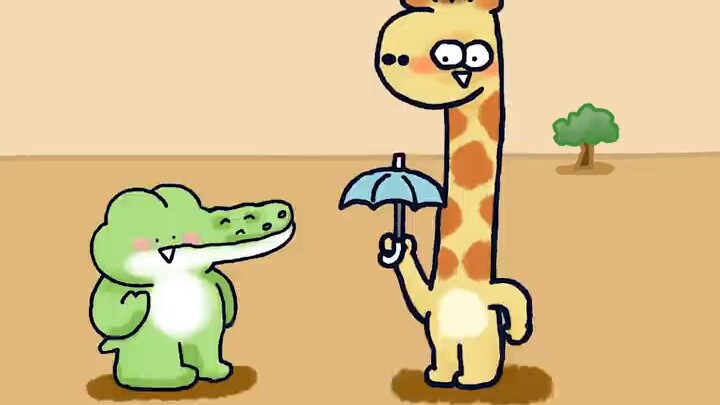 [Xiaomao Zoo] The little giraffe is holding an umbrella, which is very useful.