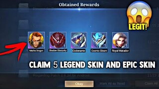 5 LEGEND SKIN AND EPIC SKIN! FREE SKIN! (CLAIM FREE) | NEW EVENT! | MOBILE LEGENDS 2021