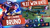 Maniac Bruno! 91.2% Win Rate! Former Bruno Top 1 Global - Mobile Legends