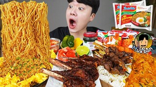 ASMR MUKBANG 미고랭 & 통스팸 & 스테이크 MI GORENG & STEAK & CHEESE SPAM EATING SOUND!