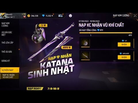 Nạp KC Nhận KATANA Sinh Nhật Free Fire 5 Tuổi