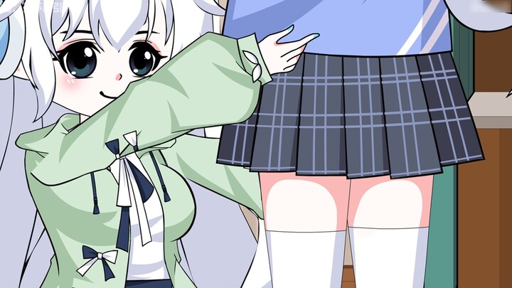 She just helped her boyfriend put on his skirt and pinched his calf wrapped in white silk