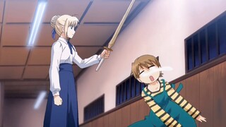 Saber: You're using kendo to bully Shirou? Look, I'm going to avenge my husband!