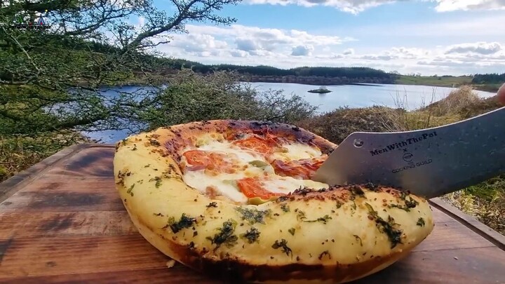 Thick Crispy Cheese Pizza crust with a beautiful view of the Lake🤩. By Men With The Pot