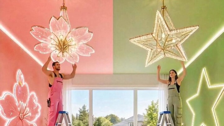 THIS DOUBLE FLOOR IS SO IMPRESSIVE😱🩷💚Pink Blossom & Green Star Epoxy Luxury Floor💚🩷#epoxy