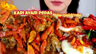 ASMR KARI AYAM PEDAS + TELUR CEPLOK CABE + TUMIS BAYAM | ASMR MUKBANG INDONESIA