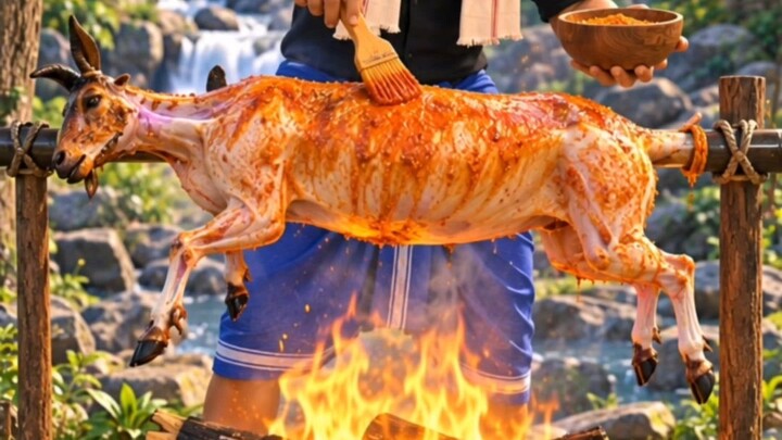 Short English: Wild Jungle Goat Roast 🔥 | Village Style Cooking