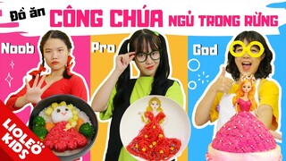 ĐỒ ĂN HÌNH CÔNG CHÚA NGỦ TRONG RỪNG: Noob vs Pro vs God - Váy làm từ sợi mì và bánh gato!!?