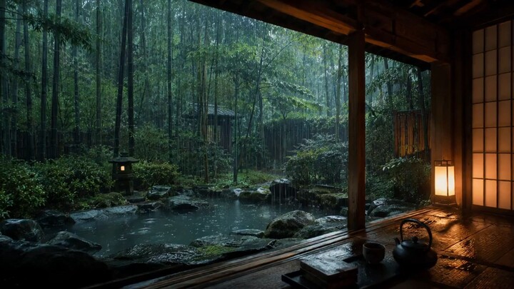 🎋 京都竹林禅意夜雨 | 30分钟 添水/雨声/尺八 Lofi | 深度缓解焦虑/助眠