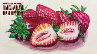 how to draw Strawberry with watercolor (vẽ quả dâu tây với màu nước)