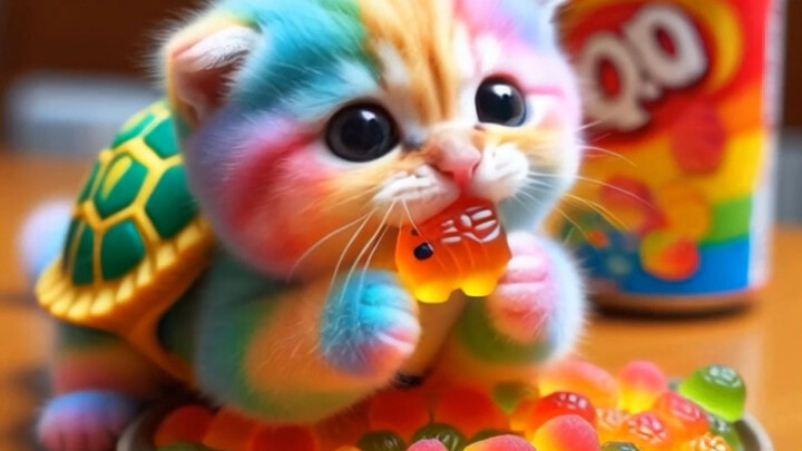 Turtle cat loves to eat QQ candy. His grandmother taught him how to make QQ candy and then shared it