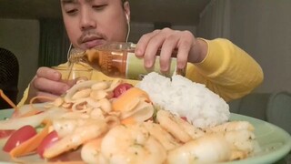 ASMR Thai Green Papaya Salad • Som Tum Salad, Shrimps & Rice (Eating Sounds)