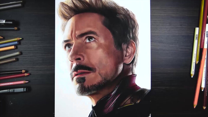 (วาดด้วยมือโดยใช้สีไม้) ปิดฉาก Iron Man Tony Stark 
