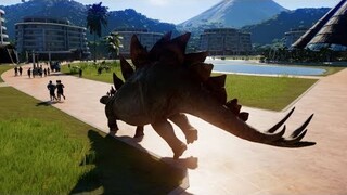 Stegosaurus & Allosaurus Breakout & Fight! Jurassic World Evolution (1080p 60FPS)