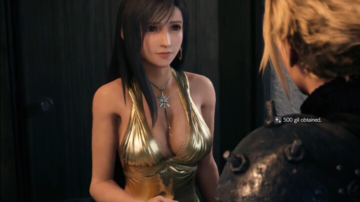 Claude asked Tifa for a reward, but Tifa only had 500. Tifa's embarrassed expression was too beautif