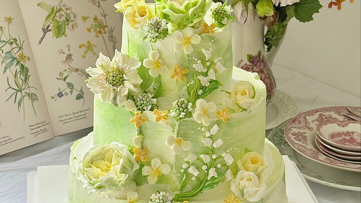 Guangzhou | Kue lapis tiga dengan hiasan buttercream untuk pasangan pengantin baru, benar-benar sang