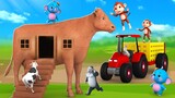 Funny Animals Build Giant Mud Cow House Gorilla Elephant Monkey Fun Videos 3D Comedy