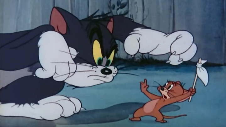 Jerry raises the white flag and surrenders.