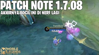 NANA NERF, HARITH BUFF, LING NERF, JULIAN NERF, TGL RILIS SKIN BARU - PATCH NOTE 1.7.08
