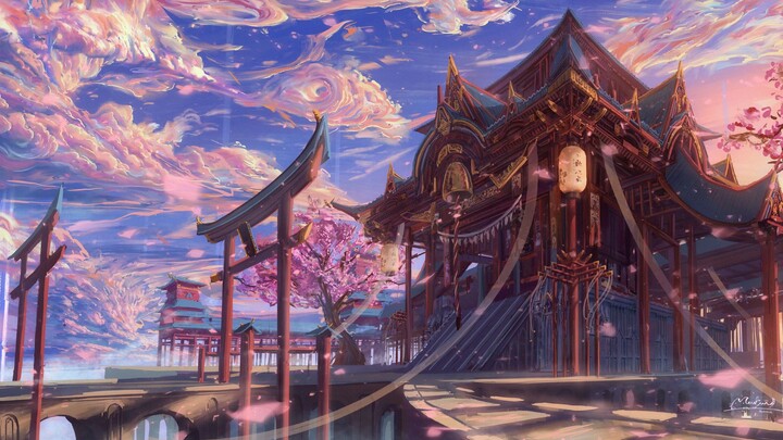 [Vẽ tranh] Vẽ một ngôi đền phong cách Nhật Bản bằng Procreate