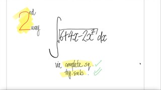 2nd way: integral ∫(6+4x--2x^2) dx via 1) complete sq 2) then trig. sub