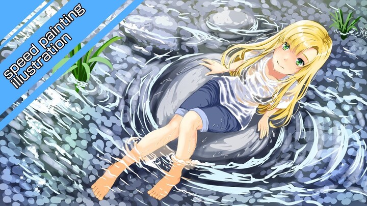 " A Girl in A Clear River " anime digital speed painting medibang illustration NO.09