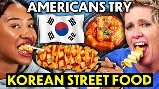 Americans Try Korean Street Food For The First Time! (Tteokbokki, Gimbap, Gamja-HotDog)