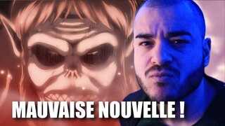 Mauvaise nouvelle. (Reaction Trailer Shingeki No Kyojin / The final season)