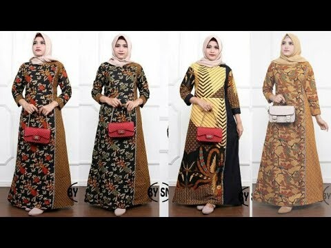 Gamis Batik Kombinasi Kain Polos Model Pesta,