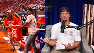 Theo Von and Caleb Pressley (random dudes) Gatorade bath SEC coach