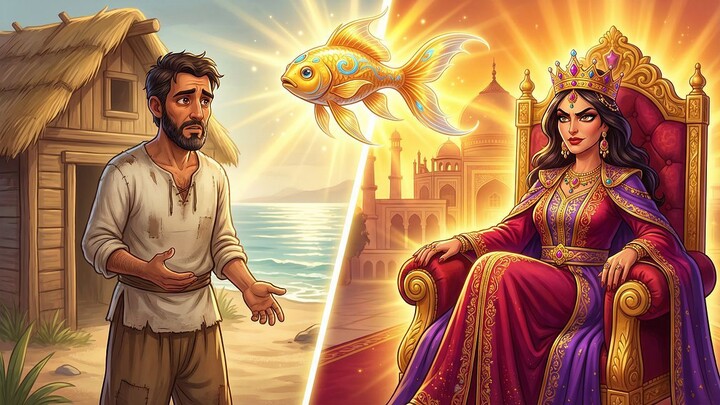 قصة الصياد و السمكة الذهبية🌊 عندما يتحول الطمع إلى لعنة