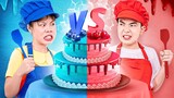 Red Vs Blue Cake Challenge! Baby Doll & Mike Make Birthday Cake For Mom - Stories About Baby Doll
