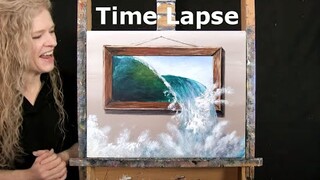 TIME LAPSE - Learn How to Paint ROGUE WAVE with Acrylic - Surreal Trompe L'oeil Step by Step Lesson