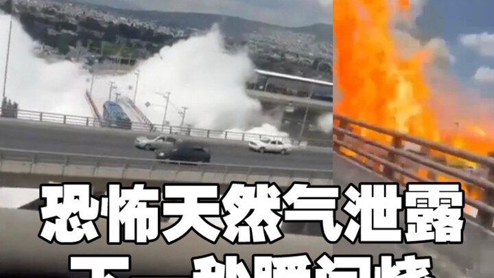 "تسرب غاز مخيف في المكسيك، اشتعلت النيران في الثانية التالية، والسائق يهرب بجنون للنجاة بحياته"