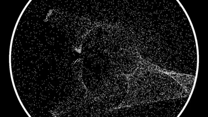 Waiting for two balls to collide—the instant explosion creates 100,000 tiny balls!