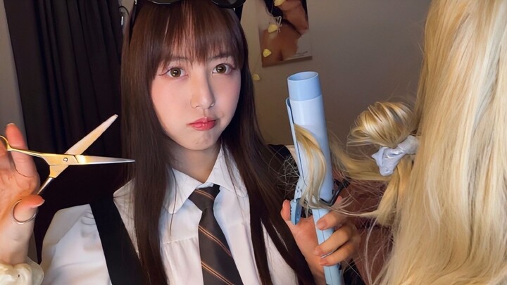 Rich influencer girl does your hair in an international school dorm 💸❣️ (Sleepy)