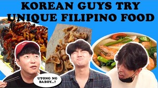 Korean guys try unique filipino foods mukbang