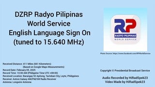 DZRP Radyo Pilipinas World Service English Language Sign On (tuned to 15.640 MHz)